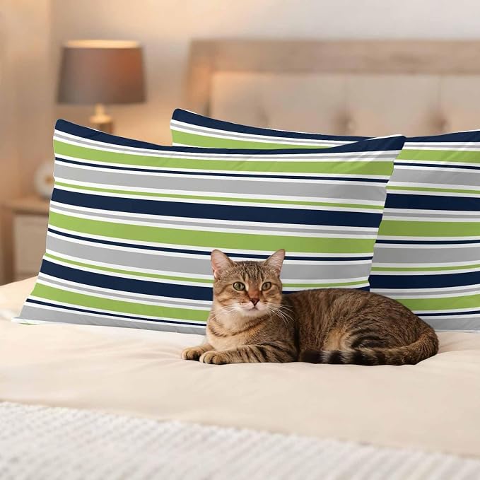 Lumbar Pillow Covers 12 x 20 Inches, Green Gray Striped Waterproof Throw Pillow Cover Set of 2, Farmhouse Stripes Modern Abstract Art Decorative Rectangle Cushion Covers for Patio/Couch/Garden