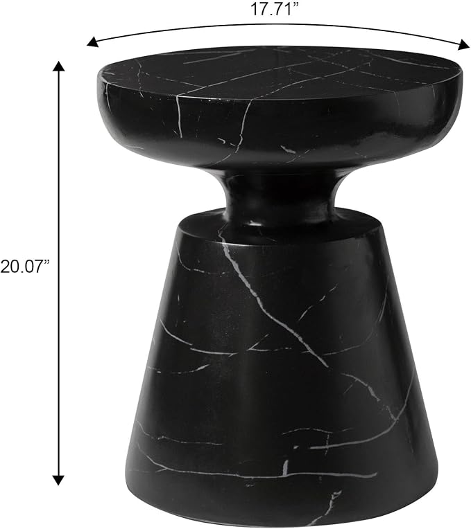LeisureMod Isle Series Modern End Table – Minimalist Round Fiberstone Tabletop with Pedestal Base, Accent Side Table for Living Room, Bedroom, Patio in Marble Black