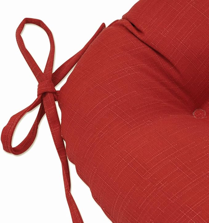 Pillow Perfect Solid Twill Indoor/Outdoor Tufted Wicker Chair Pad with Ties, 17" x 17.5", 2 Count, Red Splash Flame