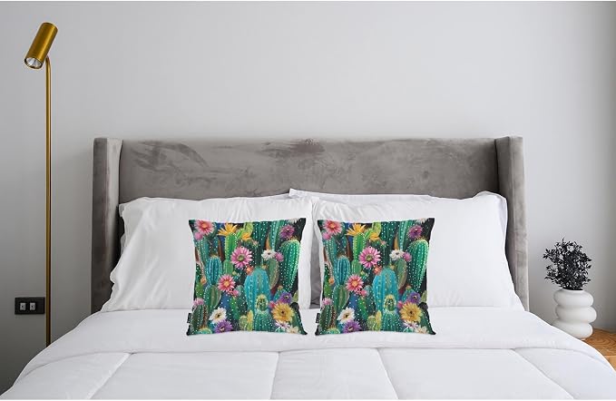 Swono Cactus Set of 2 Decorative Throw Pillow Covers Cushion Case, Tropical Rainbow Blooming Cactus Florals Farmhouse Pillowcase Cozy Pillow Cover for Couch Sofa Bed Garden Chair Car 18 X 18 Inch