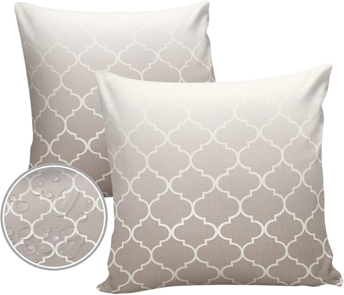 Outdoor Pillows 24x24 Waterproof Outdoor Pillow Covers, Beige Ombre Texture Polyester Throw Pillow Covers Garden Cushion Decorative Case for Patio Couch Decoration Set of 2, Moroccan Pattern