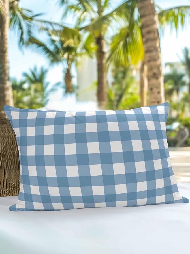 Waterproof Outdoor Pillow 1 Pack Buffalo Plaid Decorative Throw Pillows Cover & Insert 20x12 Inch Lumbar Pillowcase Blue Check Lines Pillows for Couch Sofa Bed Patio Furniture Indoor Outdoor
