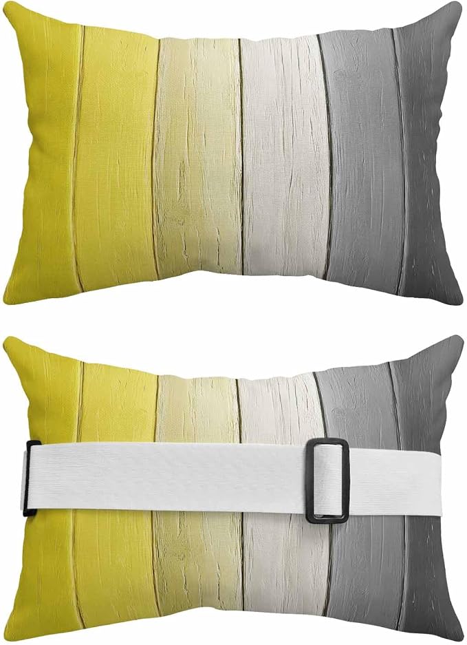 Yellow Gray Ombre Outdoor Pillows for Chaise Lounge Chair Waterproof Lumbar Pillows with Insert&Strap Beach Headrest Pillow Vintage Country Wooden Recliner Neck Pillow for Patio Pool 12"x20"