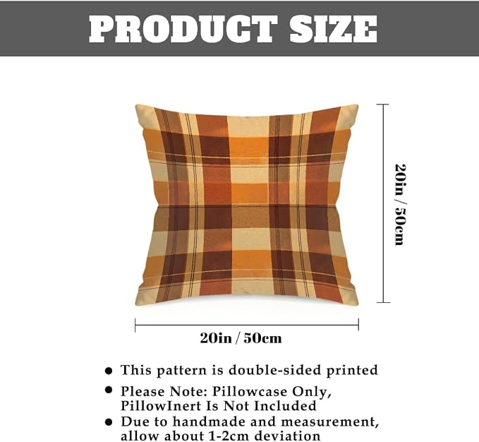 20x20 Inch Outdoor Pillow Covers Set of 2 Waterproof Throw Pillow Covers Decorative Couch Cushion Covers Buffalo Check Orange Square Pillowcases Protectors for Patio Garden Sofa