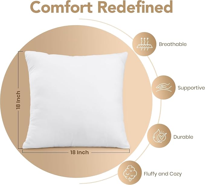 Utopia Bedding 18x18 Outdoor Pillows, Water Resistant Throw Pillows, 2-Pack | Outdoor Throw Pillows, Water Repellent, Decorative Pillow for Patio Furniture & Porches, Plush & Supportive, Pack of 2, White