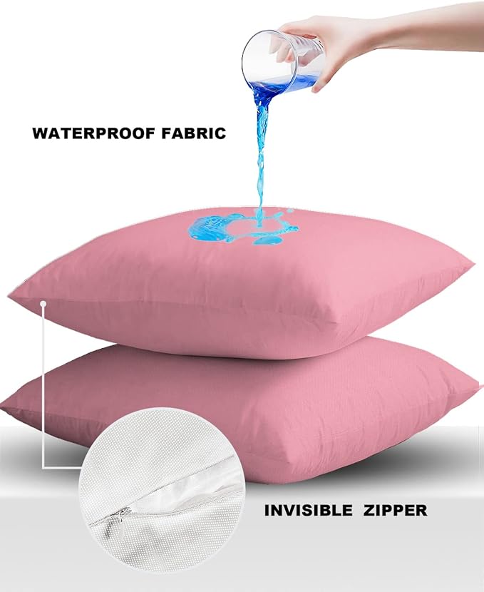 Outdoor Waterproof Pillow Covers for Patio Furniture Pink Decorative Throw Pillow Cover Solid Color Pillowcases Set of 2 Cushion Case for Sofa Couch Chair Home Decor 20x20 inch x 2pcs
