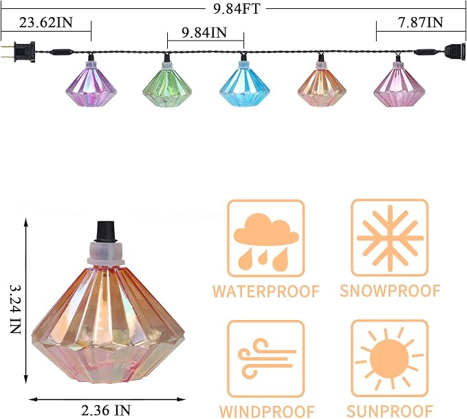 Vigdur Lantern String Lights - Multicolor Decorative String Lights Plug in with 10 Diamond Shaped Bulbs, Indoor String Light for Xmas Party Wedding Bedroom Patio Decor