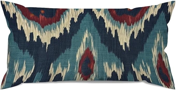 Zipped Pillow Cases for Home Decor Blue Green Red Cream Ikat Pattern Throw Pillow Cover Set of 2 Farmhouse Cushion Cover Cases for Living Room Club Home Decor 12x24in