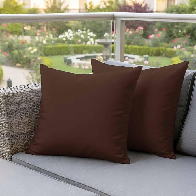 Outdoor Pillow Covers 16 x 16 Inches, Brown Pure Color Waterproof Throw Pillow Cover Set of 2, Aesthetics Contemporary Luxury Decorative Square Cushion Covers for Patio/Couch/Garden