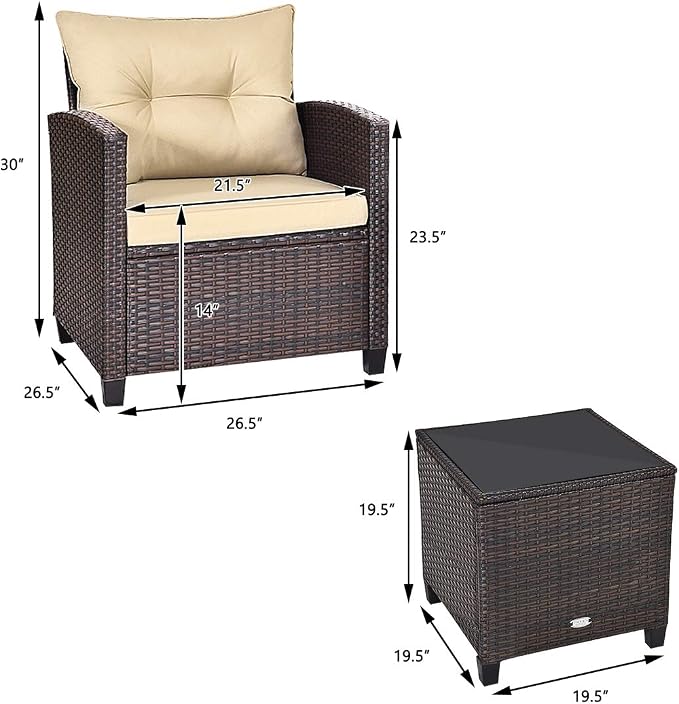 ARLIME 3 Piece Outdoor Patio Furniture Set, All-Weather PE Rattan Wicker Sofa Set w/Removable & Washable Cushion, Modern Conversation Sofa for Garden, Balcony, Swimming Pool, Patio (Beige)
