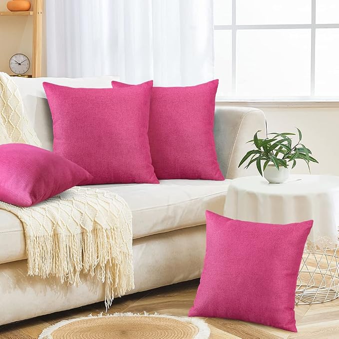 OTOSTAR Outdoor Throw Pillow Covers 20x20 Inches Patio Decorative Waterproof Pillow Covers Farmhouse Pillowcases Sofa Cushion Case Pillows for Couch Tent Sofa Balcony Decor Pack of 4 (Hot Pink)