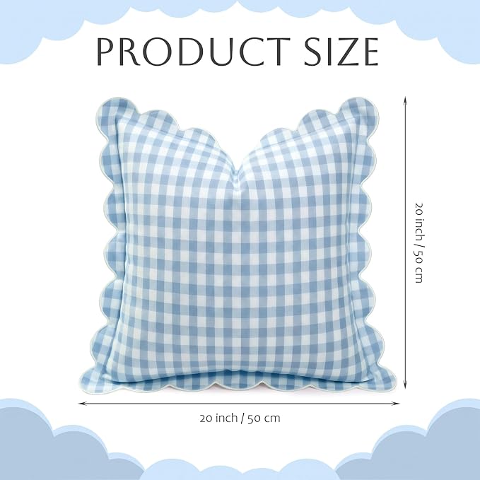 Gingham Scalloped Throw Pillow Cover 20"x20",Blue