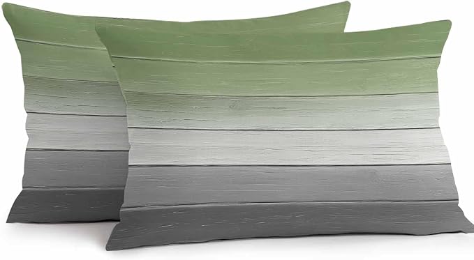 Sage Green Gray Outdoor Pillow Covers 20x12 Inch Lumbar Pillow Covers Set of 2 Waterproof Decorative Throw Pillow Cases Vintage Country Ombre Chic Wooden Grain Cushion Covers for Patio Furniture