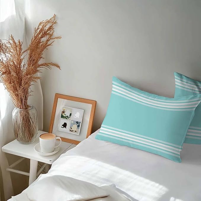 Outdoor Pillow Covers 12x20 Set of 2 Teal Stripes Outdoor Pillows Waterproof Throw Pillow Covers French Stripe Farmhouse Style Pillowcases Decorative Case for Patio Cushion