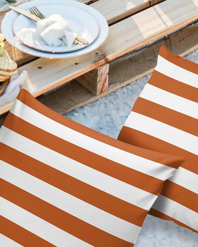 Outdoor Pillows 20x20 Waterproof Outdoor Pillow Covers Orange White Stripes Polyester Throw Pillow Covers Garden Cushion Decorative Case for Patio Couch Decoration Set of 2 Geometric