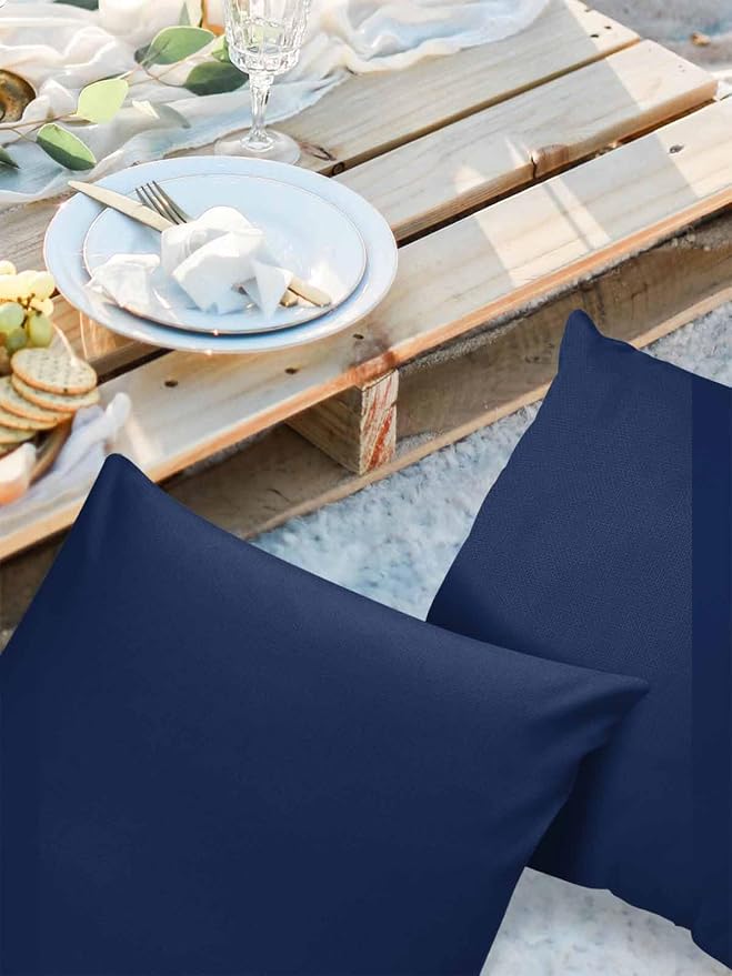 Outdoor Waterproof Throw Pillow Covers Set of 2 Navy Blue Pillowcases 18x18 Inches Solid Color Patio Decorative Pillows Cushion Case Patio Pillows for Couch Bed Chair Garden
