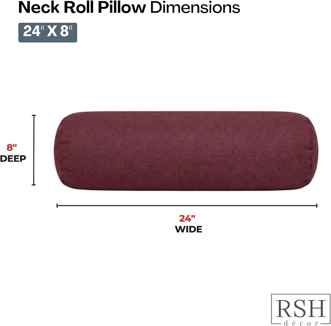 RSH DECOR: Sunbrella Neck Roll Pillows Set of 2 | 24” x 8” | Outdoor Bolster for Patio, Deck, Porch, or Poolside Chairs | Fade & Water-Resistant | Made in USA (Canvas Iris)
