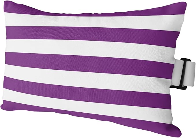 T&H XHome Outdoor Pillow for Chaise Lounge Chair, Purple White Stripe Waterproof Headrest Pillow Lumbar Pillows with Adjustable Elastic Strap for Beach, Poolside, Patio, Office (1 Pack)