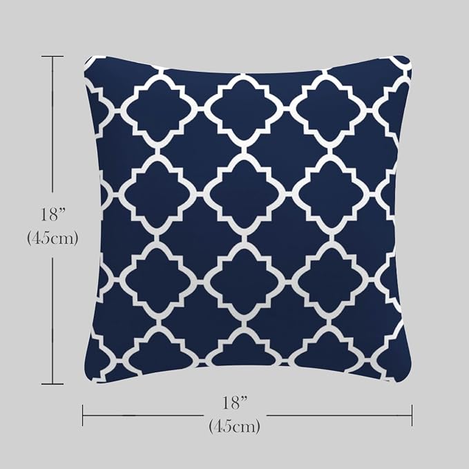 Pack of 2 Outdoor Waterproof Decorative Throw Pillows with Inserts for Patio Furniture, 18x18 Inch Fade Resistant Patio Garden Cushions for Couch Bed Sofa, Geometric Navy