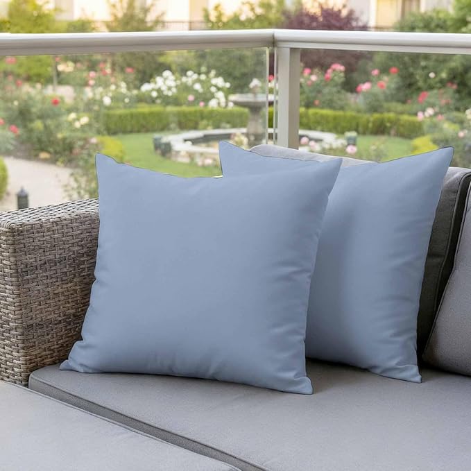 Light Blue Outdoor Pillow Covers 26"x26" Set of 2, Solid Color Waterproof Throw Pillow Covers for Patio Furniture, Decorative Cushion Covers for Porch