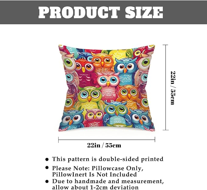 22x22 Inch Outdoor Pillow Covers Set of 2 Waterproof Throw Pillow Covers Decorative Couch Cushion Covers Colorful Cute Owl Square Pillowcases Protectors for Patio Garden Sofa