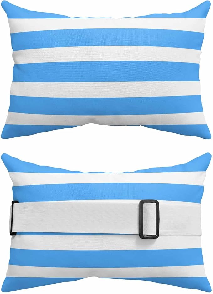 Blue Striped Outdoor Pillows for Chaise Lounge Chair Waterproof Lumbar Pillows with InsertBeach Headrest Pillow Modern Simple Monochrome Geometric White Recliner Neck Pillow for Patio Pool 12"x20"