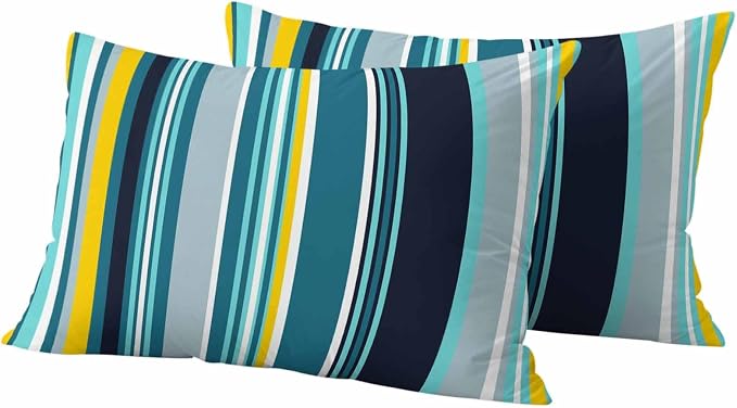 Teal Yellow Stripes Outdoor Pillow Covers Set of 2 Lines Art Waterproof Throw Pillow Cover Decorative Cushion Cases for Patio Porch Garden 20X12 Inch