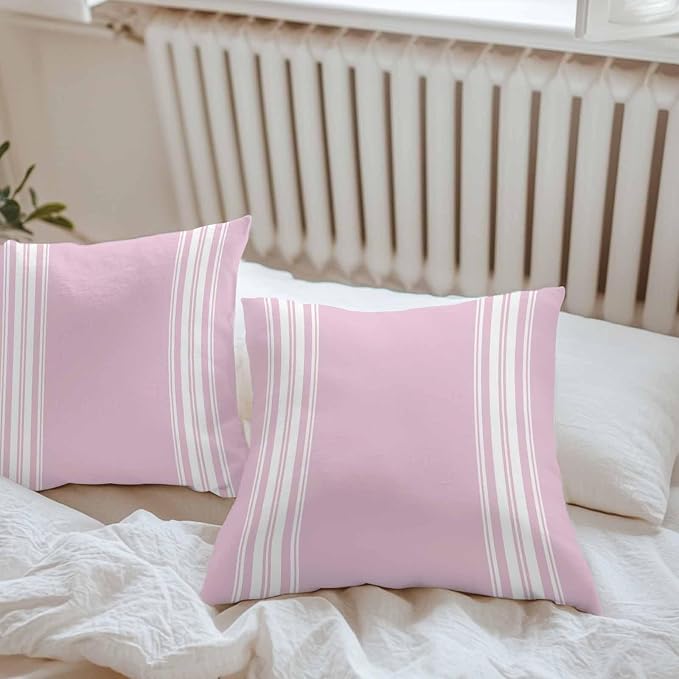 Outdoor Pillow Covers 20x20 Set of 2 Pink Stripes Outdoor Pillows Waterproof Throw Pillow Covers French Stripe Farmhouse Style Pillowcases Decorative Case for Patio Cushion