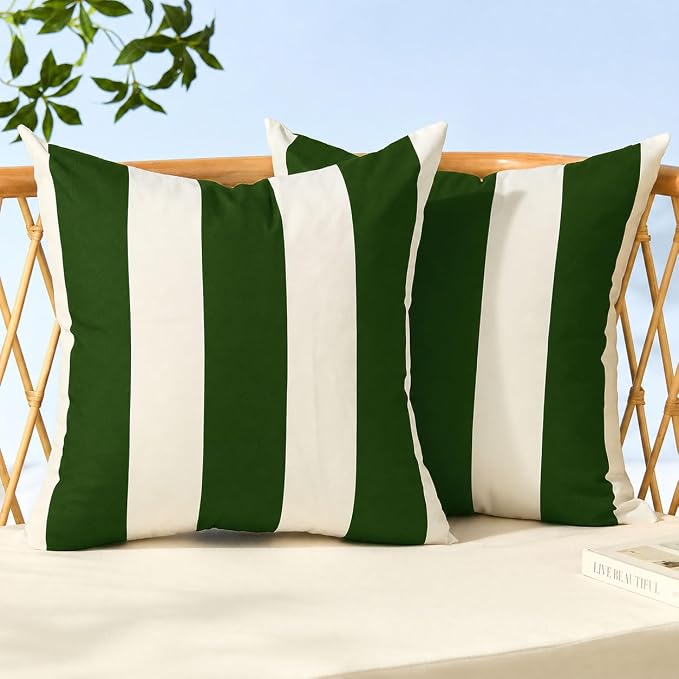 Allorry Outdoor Pillow Covers 16x16 Dark Green Striped Outdoor Decor 007M16 | Striped Pillow Covers|for Spring Summer Outdoor Waterproof Garden Patio Furniture Sofa Bed Home Decor