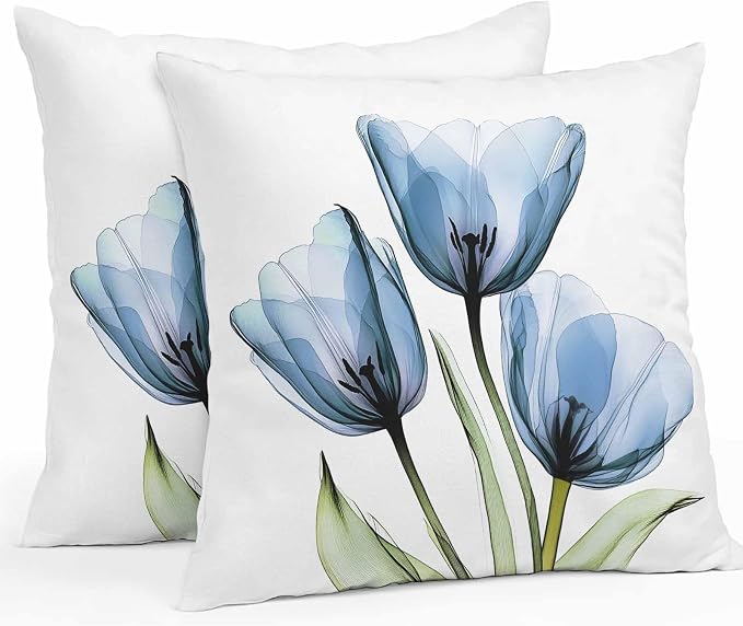 Rustic Blue Tulip Outdoor Pillow Covers 20x20in Pack of 2 Waterproof Pillowcase Watercolor Farmhouse Flower Decorative Throw Cushion Case for Patio Couch Sofa