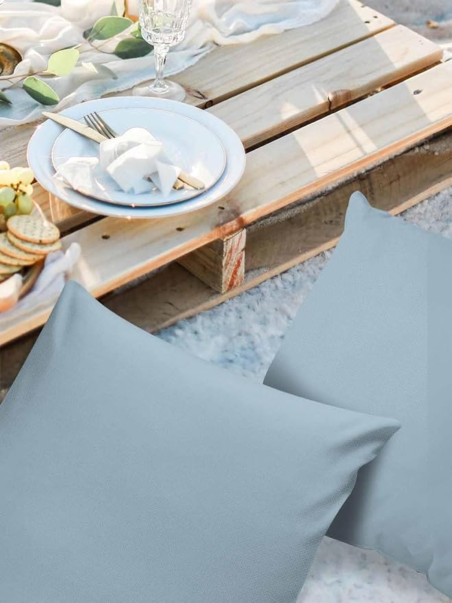 Outdoor Waterproof Throw Pillow Covers Set of 2 Winter Sky Blue Pillowcases 24x24 Inches Solid Color Patio Decorative Pillows Cushion Case Patio Pillows for Couch Bed Chair Garden