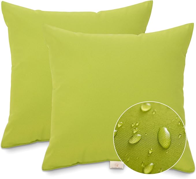 JMGBird Water-Resistant Outdoor Pillows Set of 2, 18x18 inch Durable Pure Green Throw Pillows with Inserts for Patio Furniture