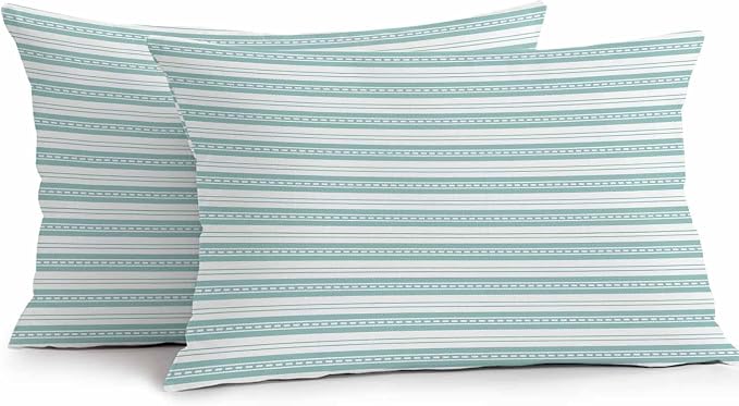 Boho Turquoise Stripe Waterproof Outdoor Pillow Covers Set of 2 Home Decor, Abstract Geometric White Minimalist Pillowcase Patio Pillow Covers for Couch Bench Furniture Garden 20x12in