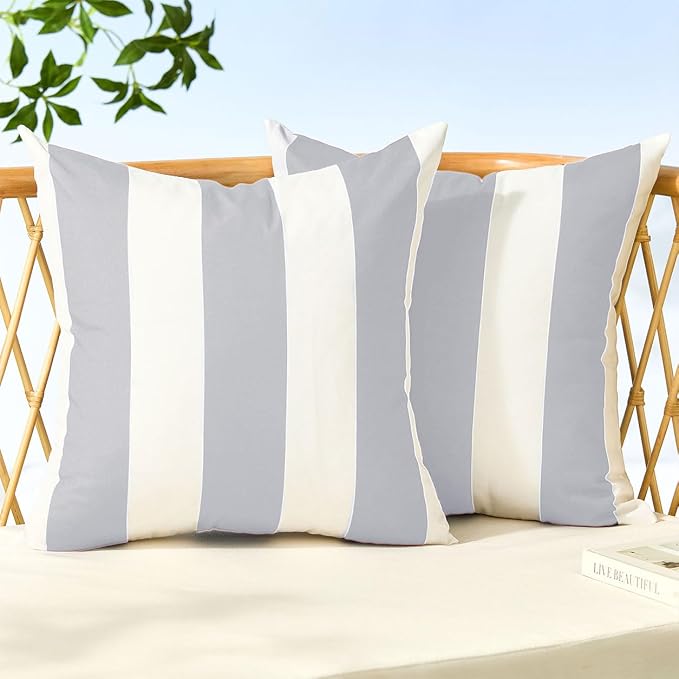 Allorry Outdoor Pillow Covers 20x20 Gray Striped Outdoor Decor JB007P20 | Striped Pillow Covers|for Spring Summer Outdoor Waterproof Garden Patio Furniture Sofa Bed Home Decor