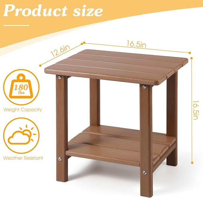 Apolimi Adirondack Outdoor Side Table, 2-Tier Sturdy Patio End Table Weather Resistant, 16.5" Solid Side Table for Patio, Pool, Porch
