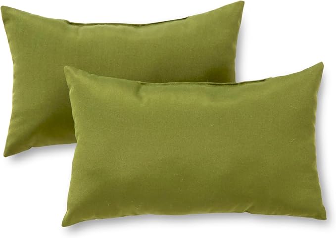 Set of 2 Outdoor Throw Pillows 19 x 12 Inch – Reversible Rectangle Patio Accent Pillows – Weather-Resistant Polyester Fabric – Eco-Friendly Recycled Polyfiber Fill – Hunter Green