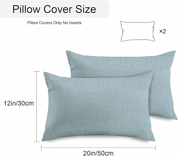 Vandarllin Outdoor Throw Pillows Covers 20x12 inch Set of 2 Waterproof Blue Linen Decorative Zippered Cushion Covers for Patio Furniture, Farmhouse Pure Color Lumbar Pillowcases
