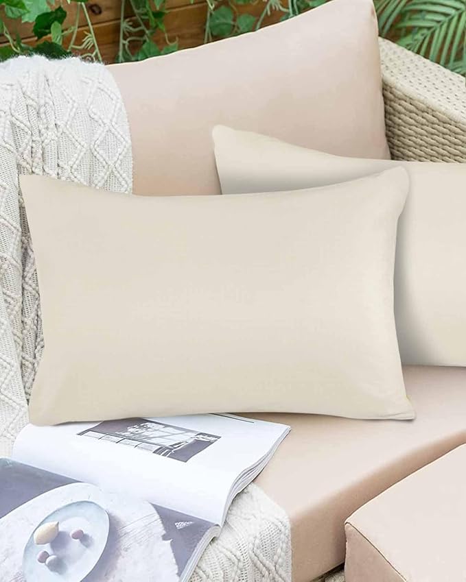 Outdoor Waterproof Throw Pillow Covers Set of 2 Cream Lumbar Pillowcases 20x12 Inches Solid Color Patio Decorative Pillows Cushion Case Patio Pillows for Couch Bed Chair Garden