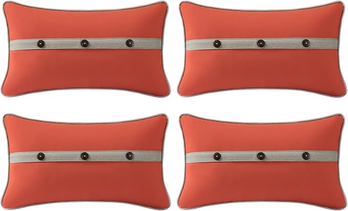 Outdoor Sunbrella Decorative Pillows with Triple Coconut Buttons Pack of 4, 20" x 12" Outdoor Pillow Set for Couch Bed Throw Patio Sofa, Canvas Melon/Cast Ash