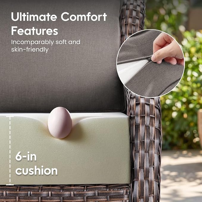 Luxury 22*24*6in Outdoor Patio Cushions, 1 Piece Grey Outdoor Cushion | 6'' Thick Outdoor Cushions, Water-Resistant, Reversible, Removable Cover, for Patio Chairs Sofa Couch Loveseat