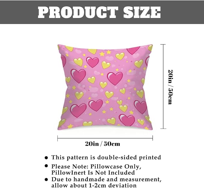 20x20 Inch Outdoor Pillow Covers Set of 2 Waterproof Throw Pillow Covers Decorative Couch Cushion Covers Pink Hearts Yellow Star Square Pillowcases Protectors for Patio Garden Sofa