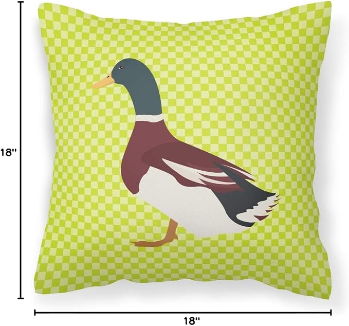 Caroline's Treasures BB7682PW1818 Rouen Duck Green Fabric Decorative Pillow Machine Washable, Indoor Outdoor Decorative Pillow for Couch, Bed or Patio, 18Hx18W