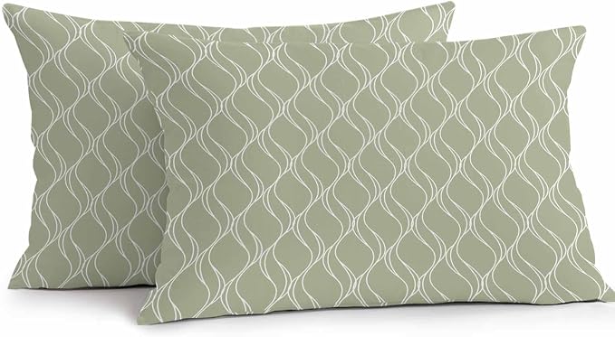 Sage Green Stripes Outdoor Pillow Covers 20x12 Inch Lumbar Pillow Covers Set of 2 Waterproof Decorative Throw Pillow Cases Simple Geometric Modern Monochrome Cushion Covers for Patio Furniture Garden