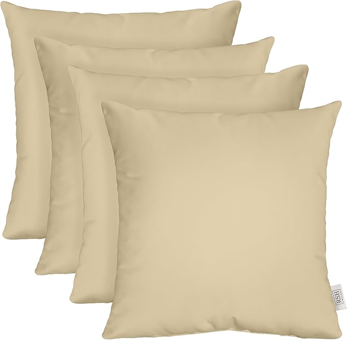 RSH DECOR: Sunbrella Square Throw Pillows Set of 4 | 24" x 24" | Water and Fade-Resistant Performance Fabric | Outdoor Pillow Covers with Down-Alternative Inserts | Canvas Antique Beige