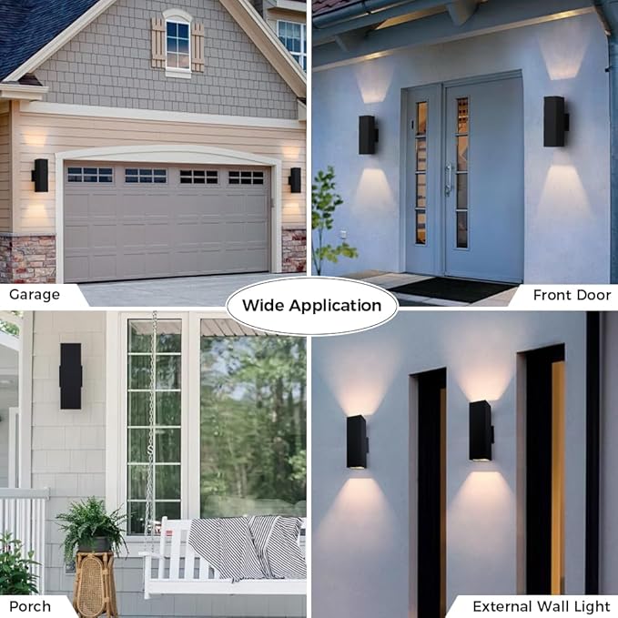 13" Black Square Outdoor Light Fixture,Up and Down Lights Outdoor | E26 Base,ETL listed,Aluminum Modern Outdoor Wall Lights Porch Light Exterior Lighting Fixtures for House Garage Patio Garden