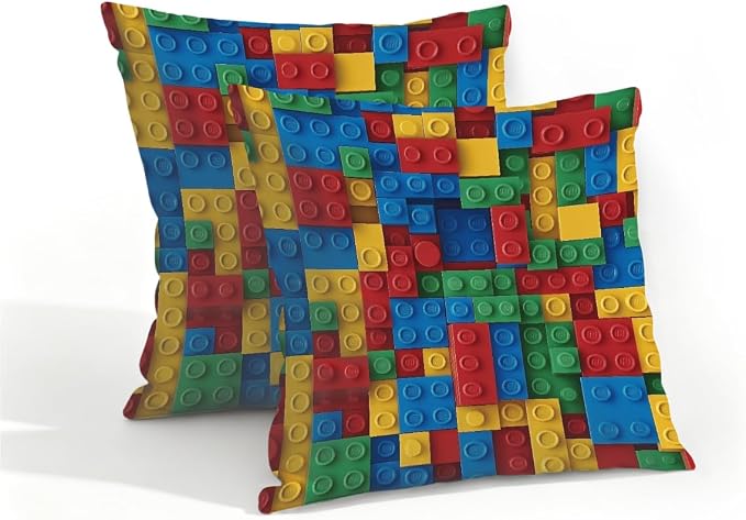 16x16 Inch Outdoor Pillow Covers Set of 2 Waterproof Throw Pillow Covers Decorative Couch Cushion Covers Colorful Block Square Pillowcases Protectors for Patio Garden Sofa