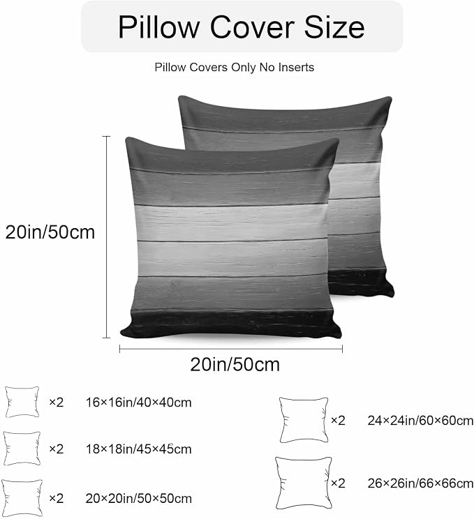 Black Gray Outdoor Pillow Covers 26x26 Inch Throw Pillow Covers Set of 2 Waterproof Decorative Pillow Cases Farmhouse Vintage Gradient Wooden Plank Cushion Covers for Patio Furniture Garden Couch Sofa