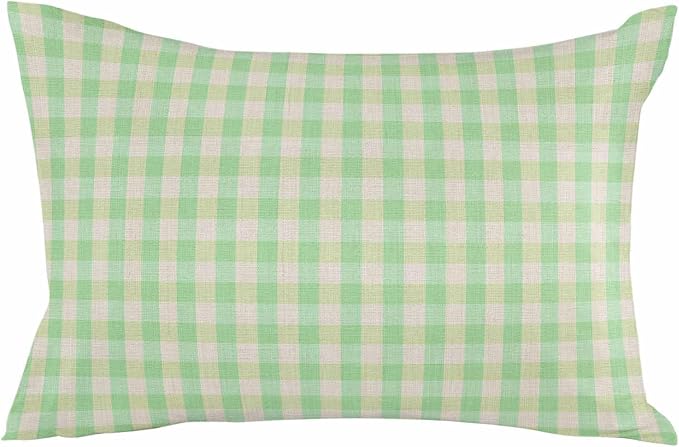Outdoor Waterproof Throw Pillow Covers Set of 2 Green Buffalo Plaid Lumbar Pillowcases 20x12 Inches Linen Classic Checked Patio Decorative Pillows Cushion Case Patio Pillows for Couch Bed Chair Garden