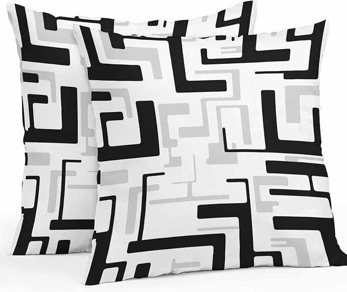 Vandarllin Outdoor Throw Pillows Covers 26x26 inch Set of 2 Waterproof Black Geometric Stripes Decorative Zippered Cushion Covers for Patio Furniture, Modern Abstract Lines Lumbar Pillowcases