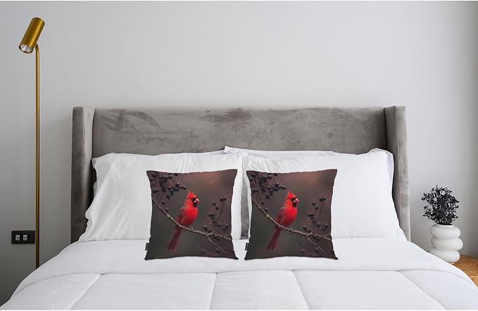 Swono 18"X18" Throw Pillow Covers Red Cardinal, Winter Cardinal Bird Berry Tree Boho Pillowcase Cushion Covers for Couch Bed, Square Decorative Pillow Cover Home Sofa Bedroom Car, 2 Pcs
